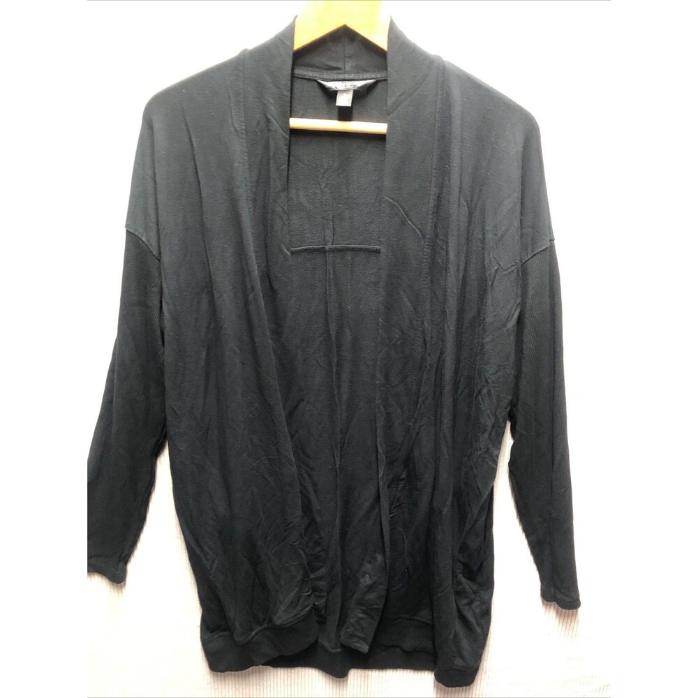 Banana Republic Cardigan Womens L Black Open Front Baby Terry Grunge Minimalist